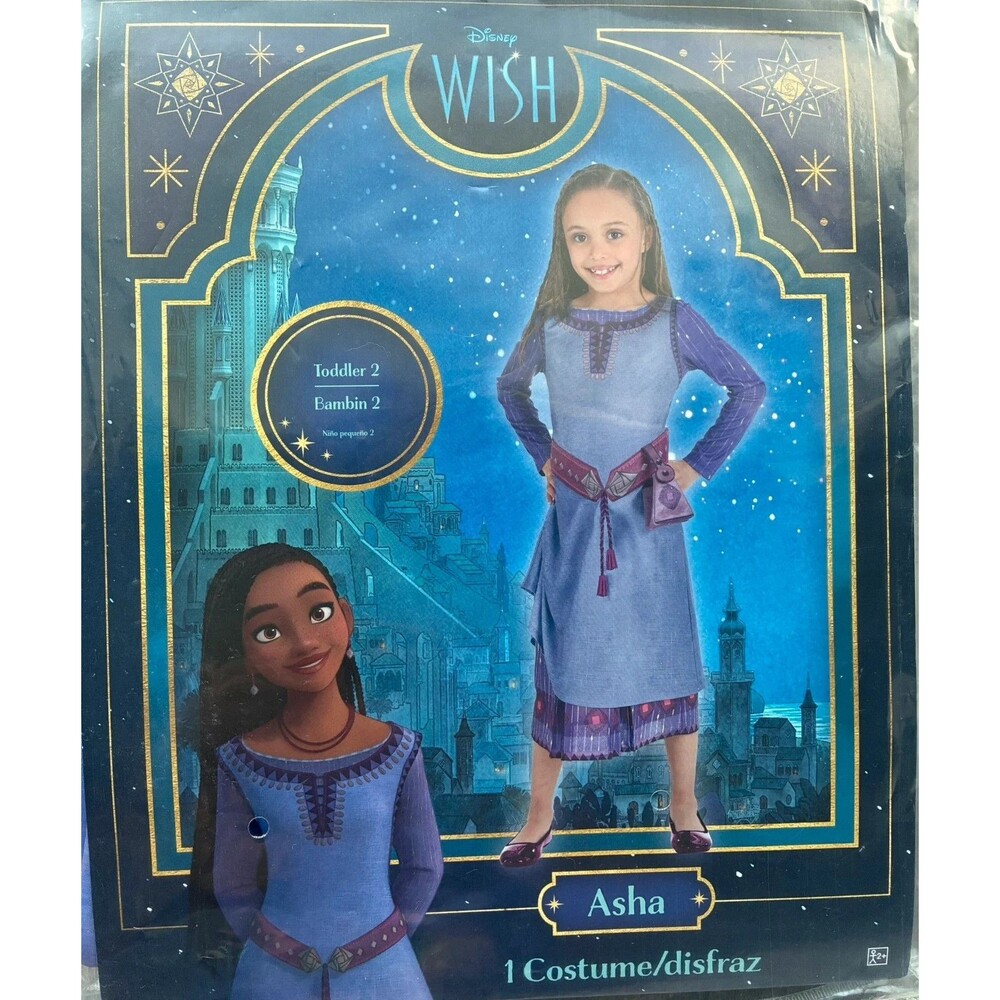 Disney Wish Asha Costume Toddler 2T Purple Dress Belt Pouch Halloween